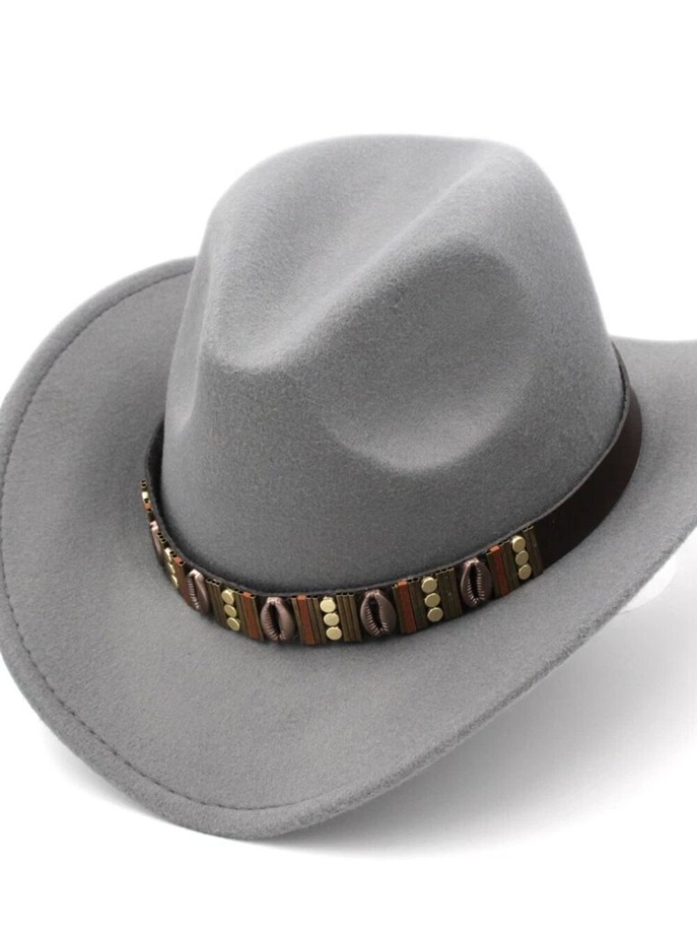 Gray Western Cowboy Hat Wide Brim Ranch Rodeo Cowgirl Festival Boho Costume Hat